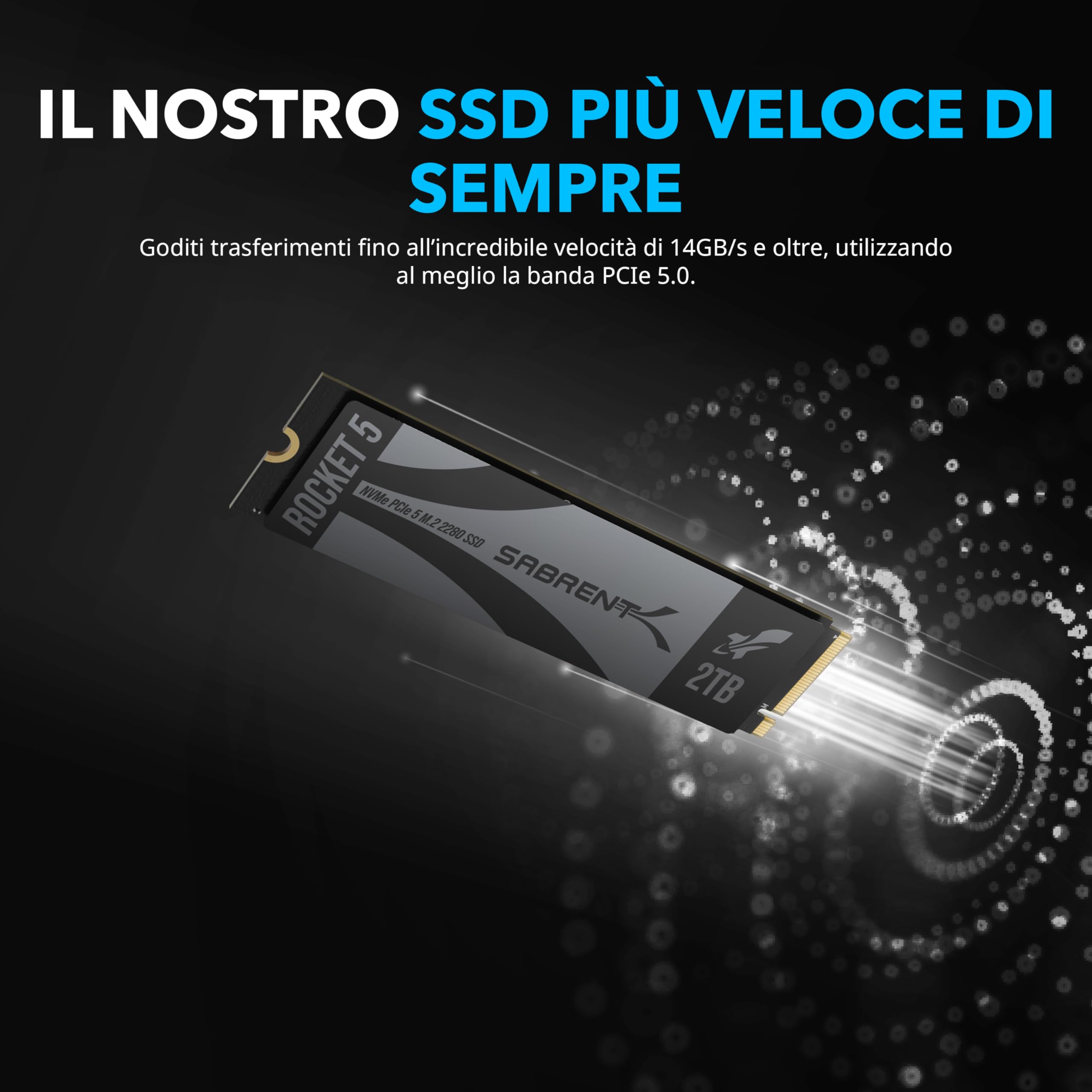 SABRENT SSD Interno Rocket 5 2TB - M.2 PCIe Gen 5 X4 NVMe - Velocità 14GB/s Con Dissipatore A Doppio Heatpipe - SB-RKT5-2TB