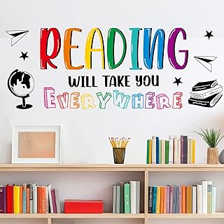 Reading Wall Stickers Classroom Wall Decals Motivational Walls Decor Reading Will Take You Everywhere Library Decoration for Teachers Must Haves Window Cling Back to School Door Decorations