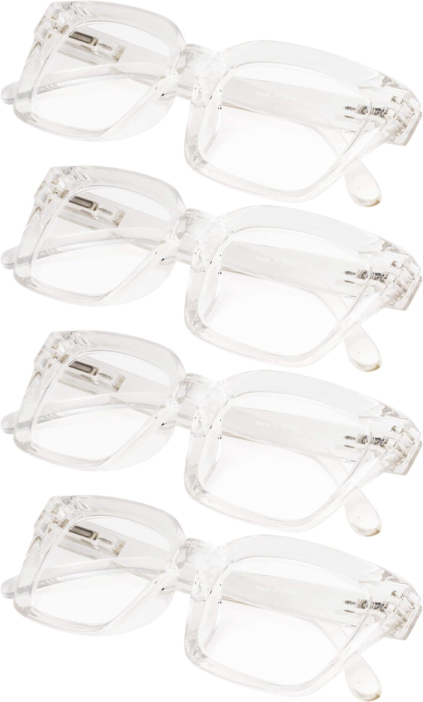 4-Pack Ladies Eyeglasses with Oversized Square Frame for Women Readers