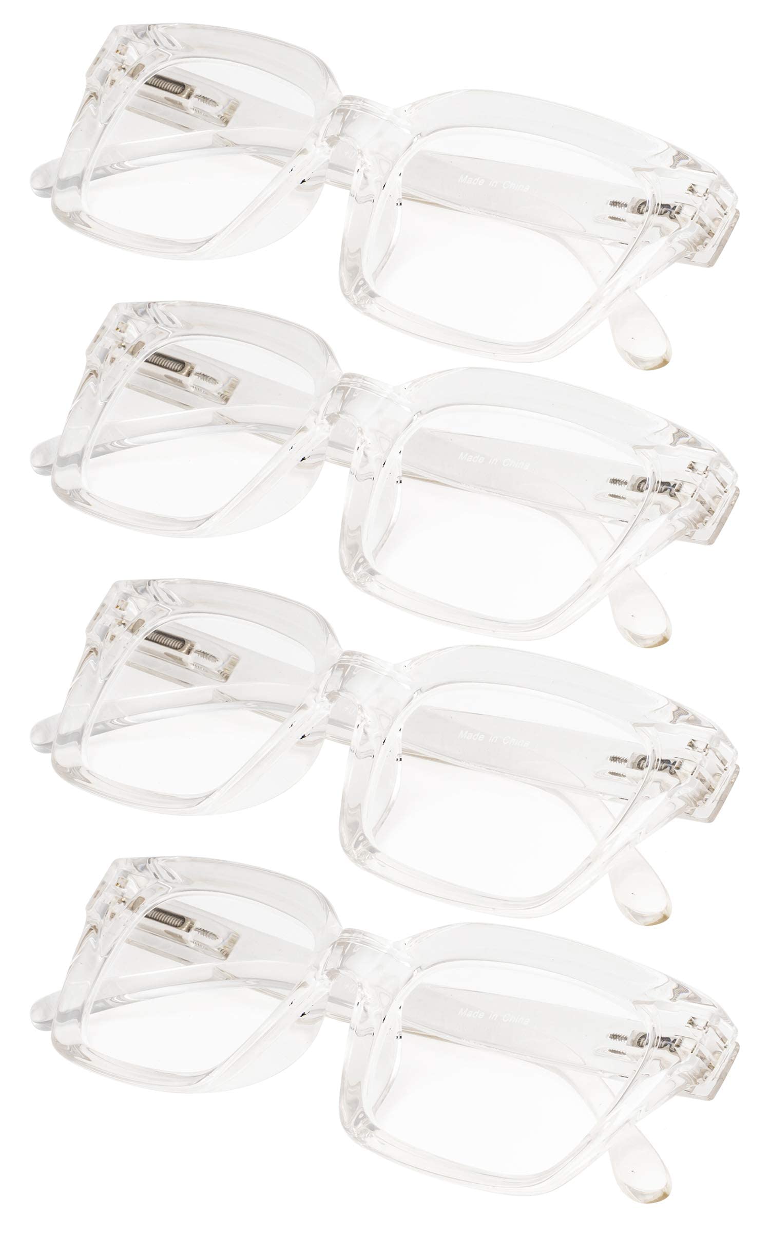 4-Pack Ladies Eyeglasses with Oversized Square Frame for Women Readers