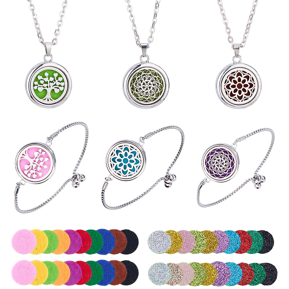 6 piezas aromaterapia aceites esenciales difusor collar y pulsera 3 estilos difusor aceite colgante con almohadillas loto y árbol aromaterapia collares pulsera regalo para mujer hombres