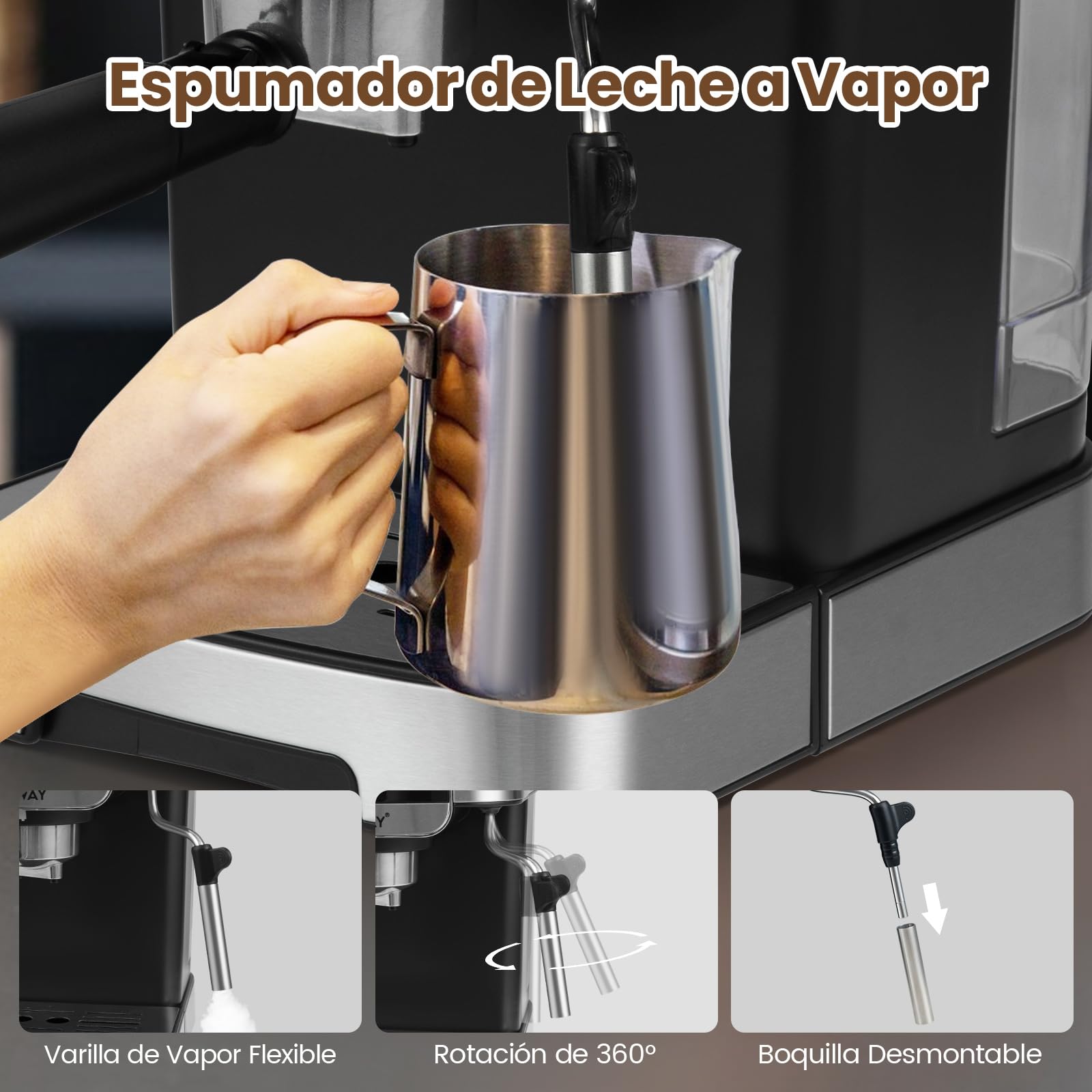 COSTWAY Cafetera Espresso 1200w, Presión de 20 Bares, Maquina de Cafe con Depósito de Agua Extraíble de 1,8 L, Espumador de Leche a Vapor, Coffee Machine para Baristas Cappuccino Macchiato
