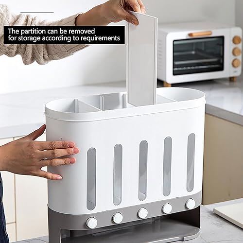 Miniatura 7 de Dispensador de alimentos secos montado en la pared, dispensador de cereales de 5 rejillas, dispensador de arroz con taza medidora, recipientes