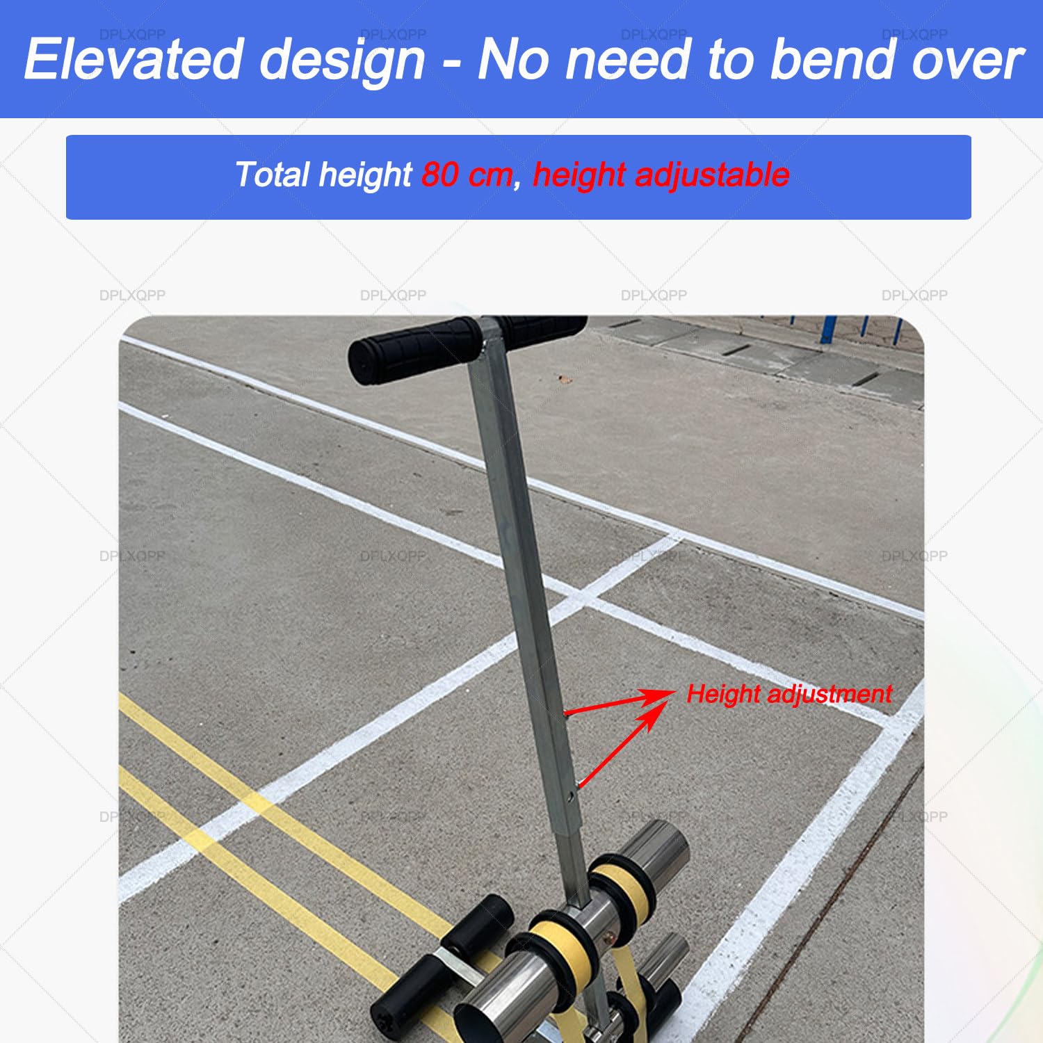 Push-Typ-Klebeband-Applikator für Parkplatz-Streifen, Court- und Straßenmarkierung, verstellbare Linienmarkierung mit 14 cm maximaler Breite und Kreis-Zeichenkit, Stahlkonstruktion