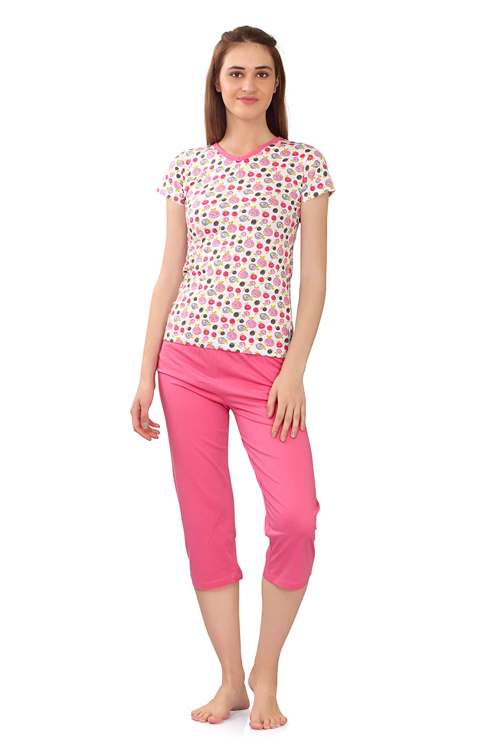 zebu Women's Cotton Printed; Plain Nightwear Set Pack of 1-picture-8