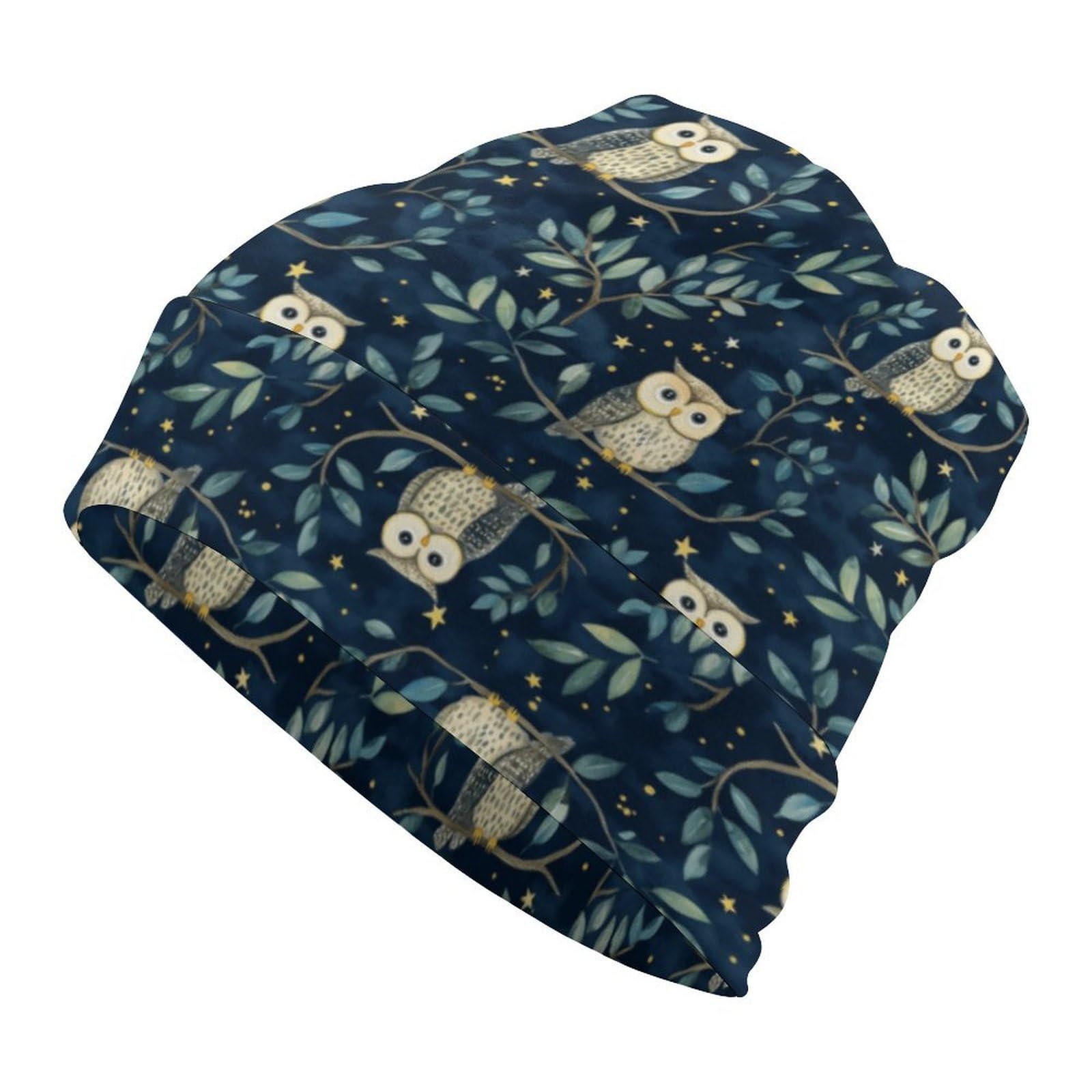 Owl Forest Pullover Cap Soft Stretch Beanie Fashion Hats Casual Beanies for Women Men