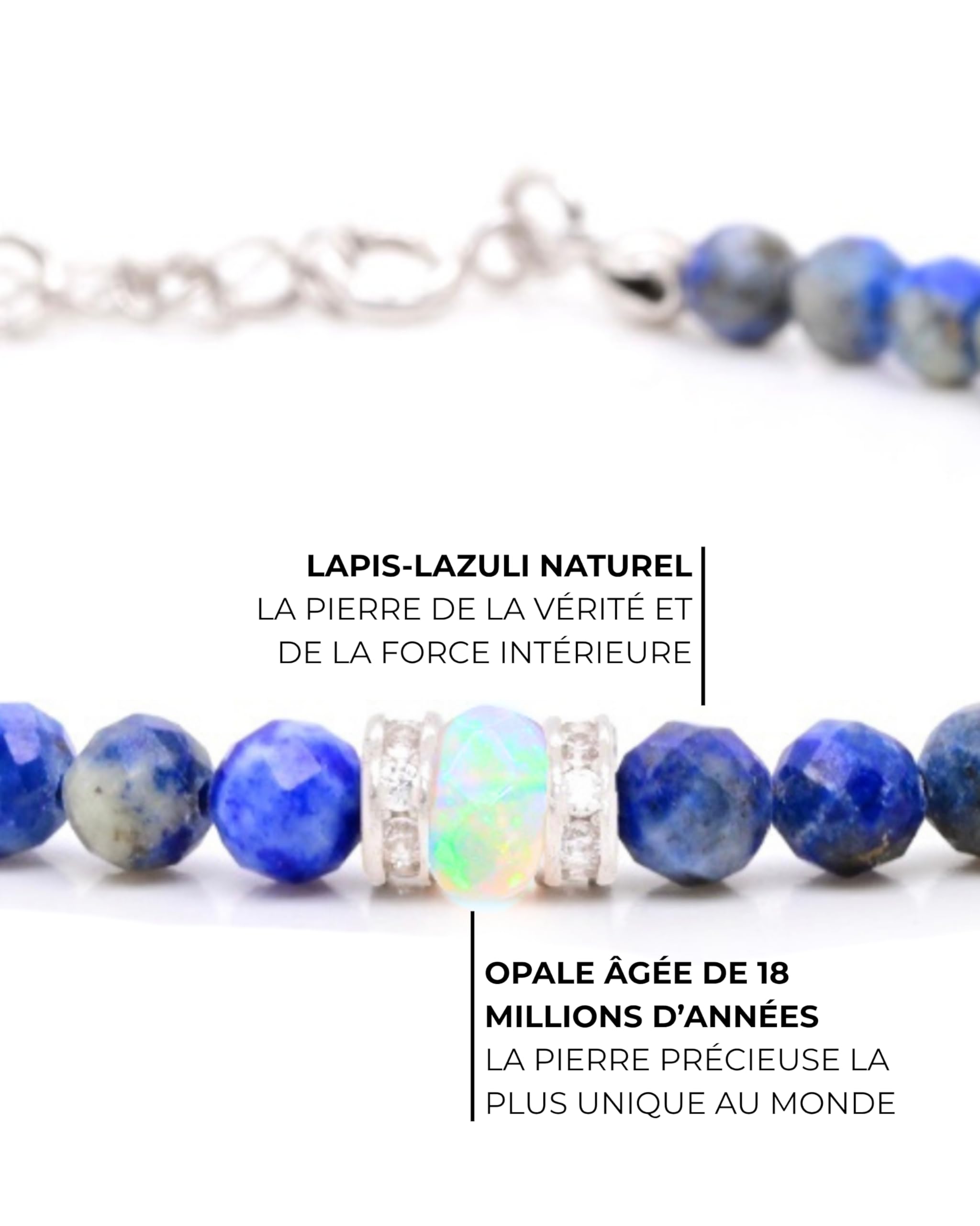 Bracelet en pierre précieuse / pierre naturelle avec perles en argent 925 et opale véritable - Bracelet de perles avec certificat