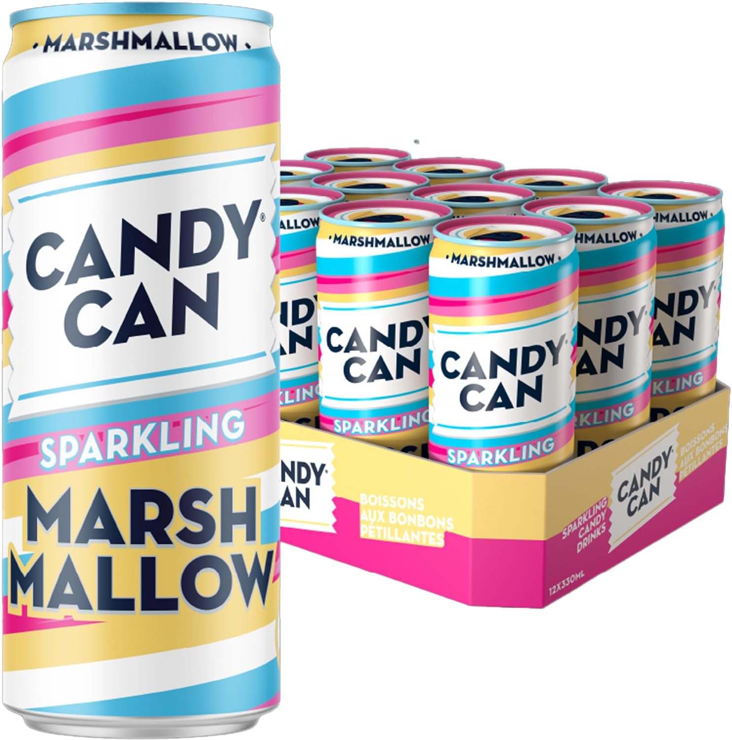 Sparkling Marshmallow Soda,LowโCalorie Vegan Soft Drink,GlutenโFree Sparkling Pop, (12x330ml) Recyclable BPAโFree Cans,Nostalgic Marshmallow Flavour for Light,Bubbly and GuiltโFree Enjoyment