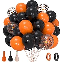 Black and Orange Balloons przyjecie 60 Pcs 12 inch Halloween Balloons Confetti Balloon Pack for Birthday Gratuation Autumn Fall Harvest Gothic Dark Theme Party Decoration