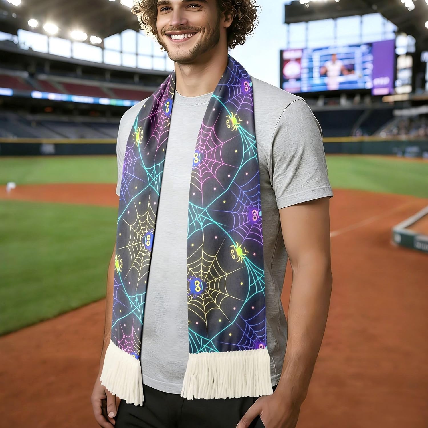 CHIFIGNO Neon Webs Black Soccer Scarf for Fans, Soft Touch & Fast Drying Polyester, Support your Team with Game Day Must have