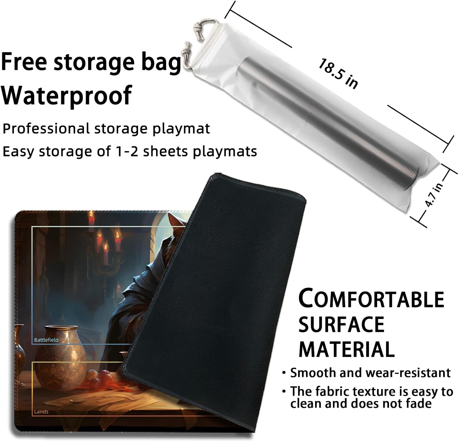 Playmat for MTG with Free Storage Bags Game Mat 24 x 14 inches TCG and Board Game Mats for Cards (Cat 3-Auxiliary Combat)