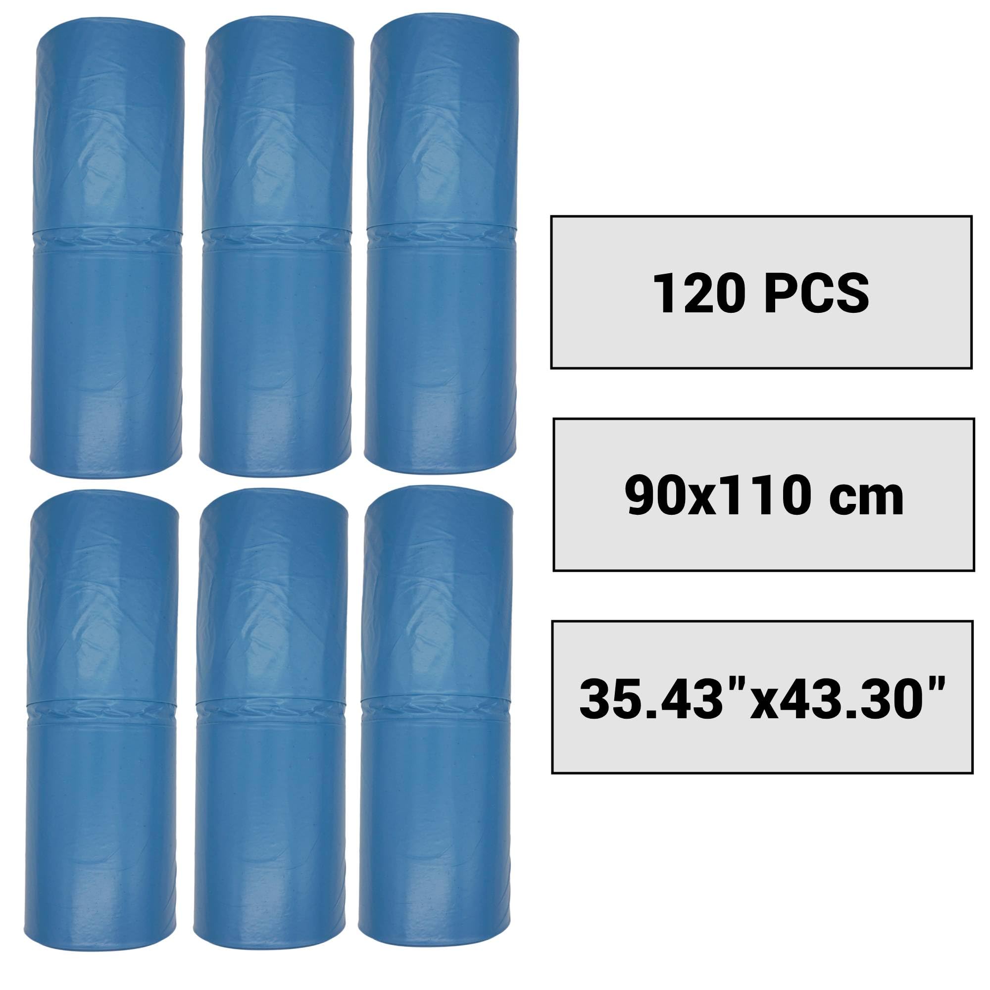 SKIR'CO Bolsas de basura de 160 litros, bolsas de basura azules de 90 x 110 cm, bolsas de basura de color azul (120 unidades)
