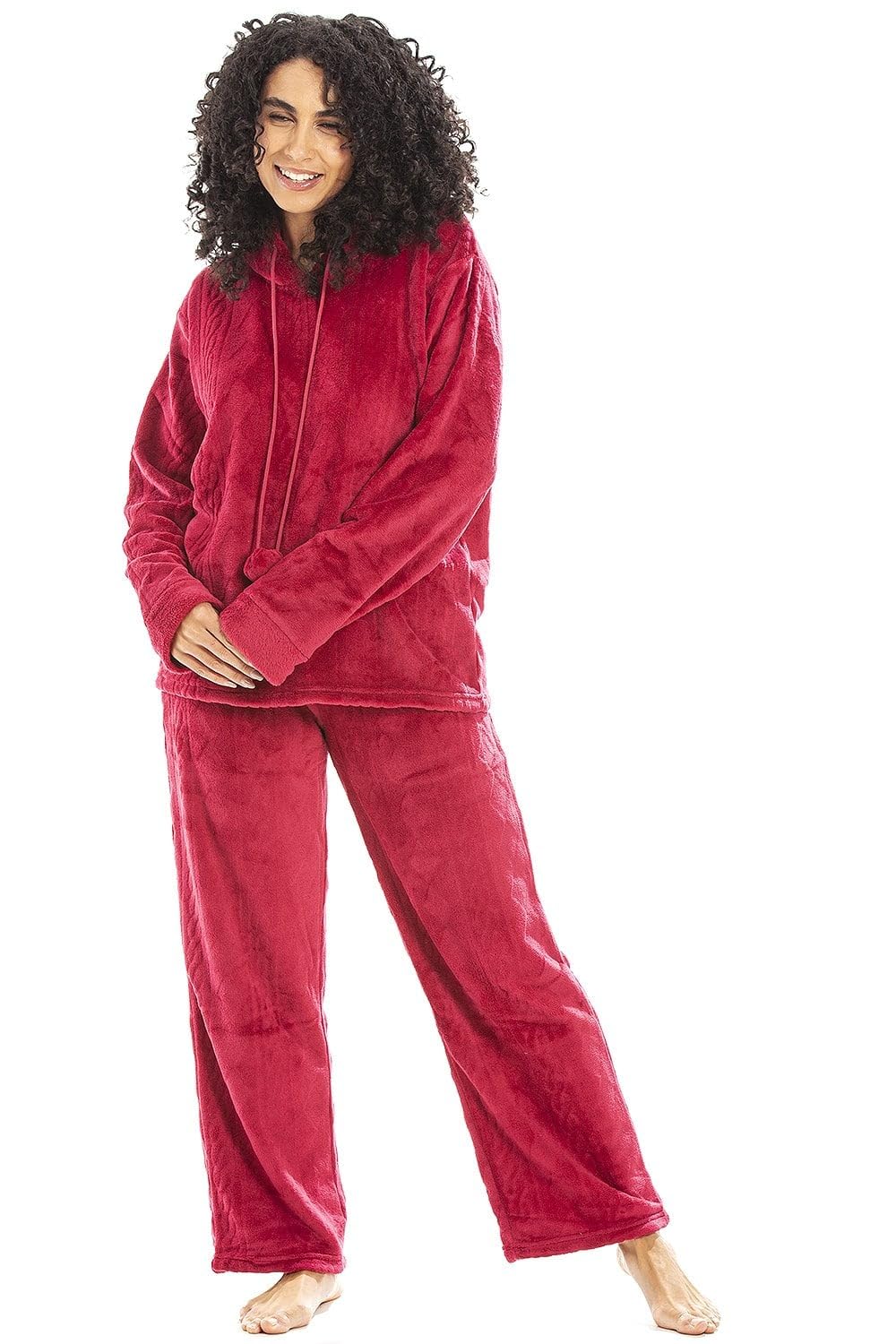 Camille Womens 2-Piece Super Soft Pyjama Set | Sherpa Lined Hood | Thick Fleece Full Length PJs, Top & Bottoms | Long Sleeves, Elastic Waist | Luxury Loungewear for Women | Magenta 18-20