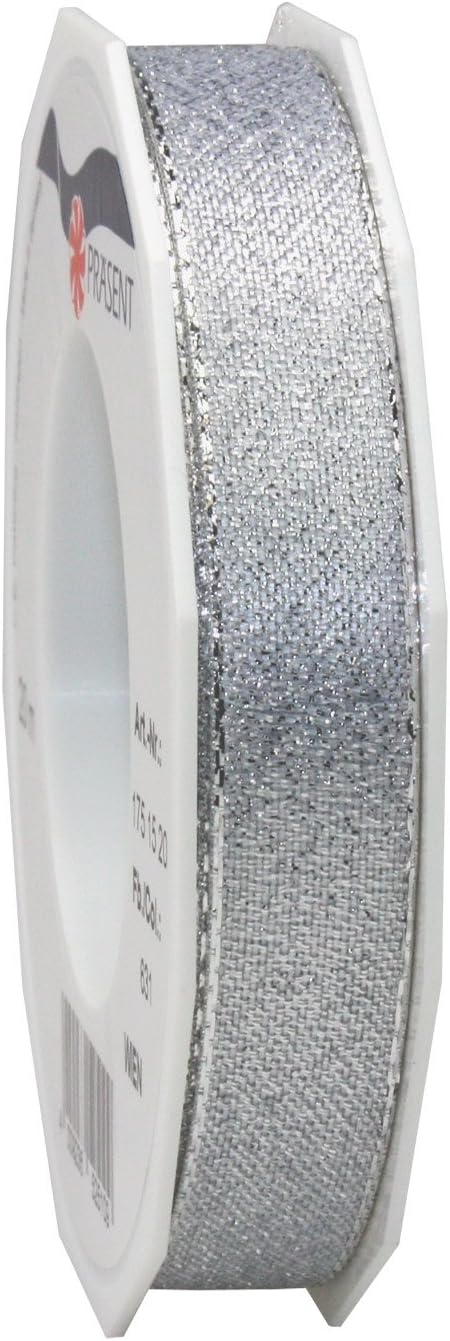 C.E. Pattberg WIEN Gift Ribbon in Silver, 22 yards of Metallic Mesh Ribbon for Gift Wrapping 0.59 inches width