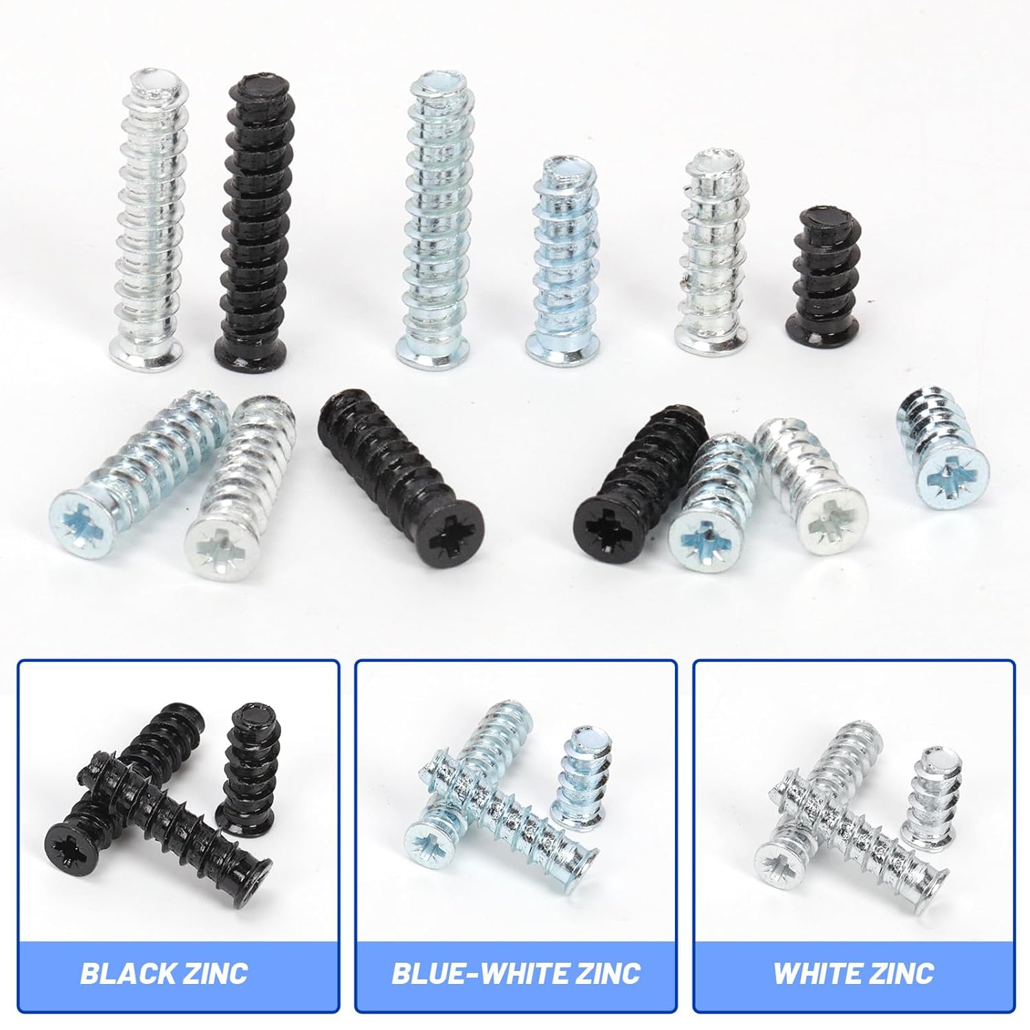 Glarks 140pcs 6.3 x 11/13/16/20/24/30mm Cross Flat Head Euro Screws Set, Phillips Countersunk Furniture Euro Screw, Drawer Rail Euro Screw, Pozi Drive Euro Screws for IKEA Furniture Use