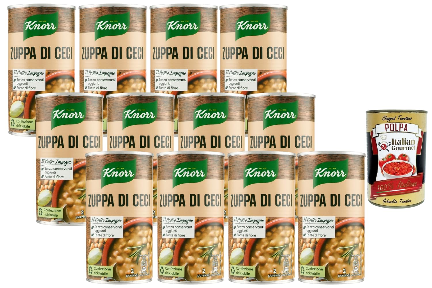 Italian Gourmet Kichererbsensuppe Zuppa di Ceci 12×545 g Vorratspack Fertigsuppe – herzhaft & cremig, schnelle warme Mahlzeit, ideal für Pantry/Meal Prep, Ballaststoffquelle + Italian Gourmet Polpa