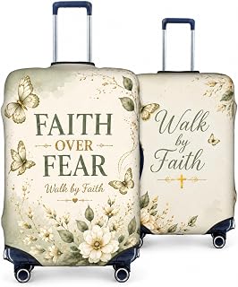 Christian Faith 여행 가방용 수하물 커버, 영감을 주는 여성용 여행 가방 프로텍터, 꽃무늬 나비 신축성 있는 세탁 가능한 커버, 45.7-81.3cm(18-32인치) 수하물에 적합, 세이지 그린., 플로럴