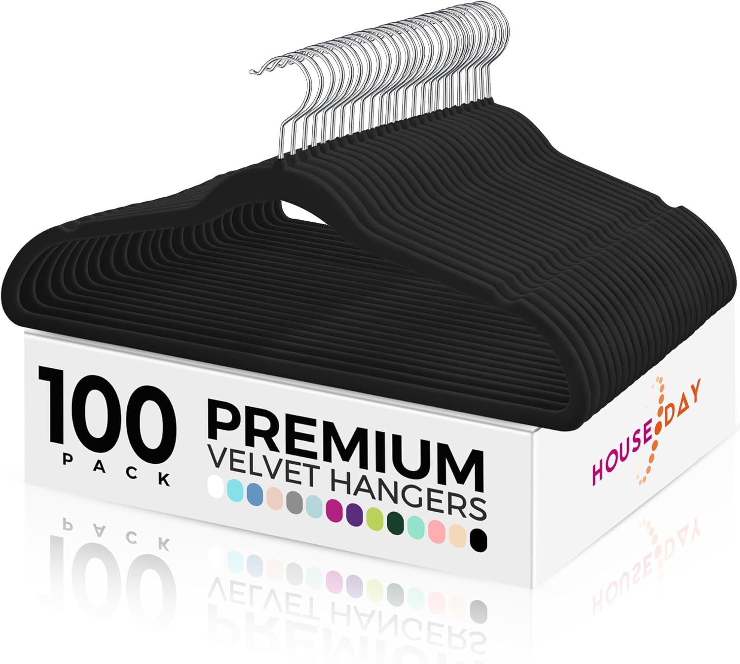 HOUSE DAY Premium Velvet Hangers, Non-Slip Flocked Felt, Sturdy Coat & Suit Hangers for Closet Space Saving (100 Pack, Black) 100 Pack Black