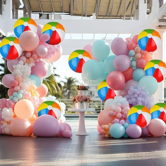 Rainbow Beach Balloons 18 Inch Mylar Beach Balloon Summer Luau Theme 12Pcs | Swimming Hawaiian Hawaii Beachs Pool Theme Birthday Party Decor Supplies Ball