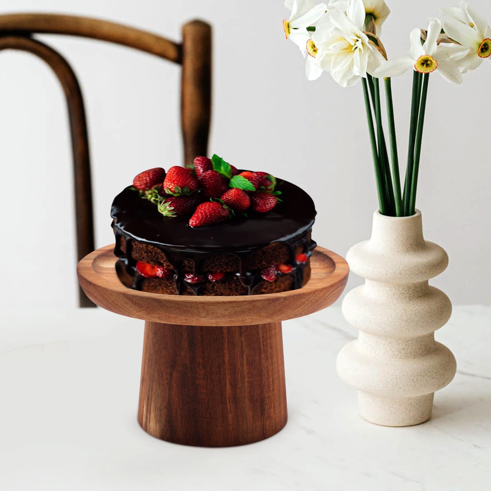 Garneck Alzatina per Torta in Legno Marrone Design Semplice e Riutilizzabile, Piatto Espositore per Dolci e Frutta per Feste e Occasioni Speciali
