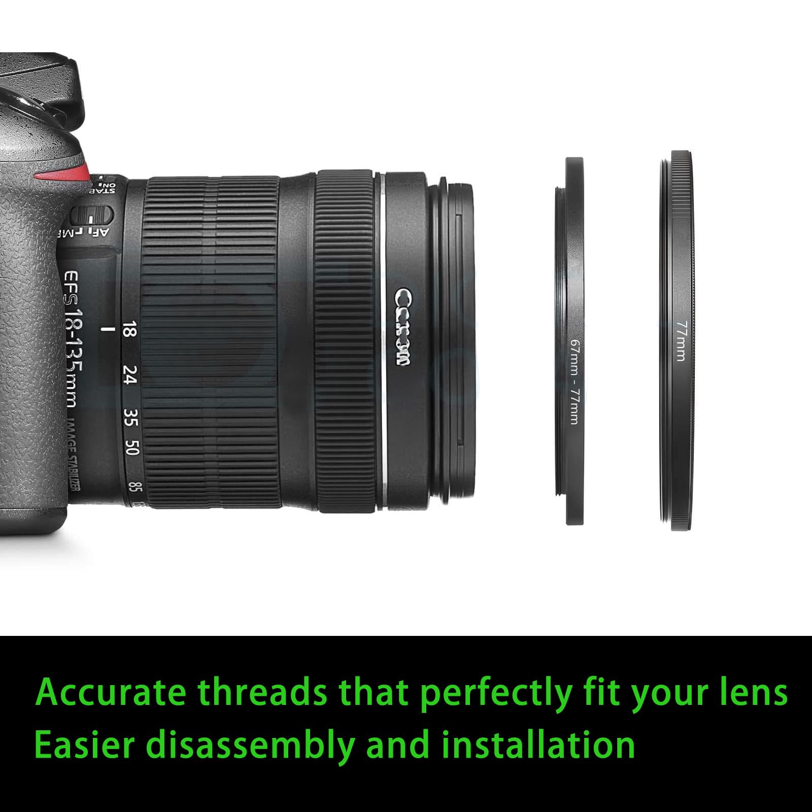 Adaptador de filtro de anillo de 40,5 mm a 52 mm, anillo de metal, filtro adaptador compatible con todos los rayos UV, CPL, ND, parasol de lente, lente roscada, etc (40,5 mm a 52 mm)