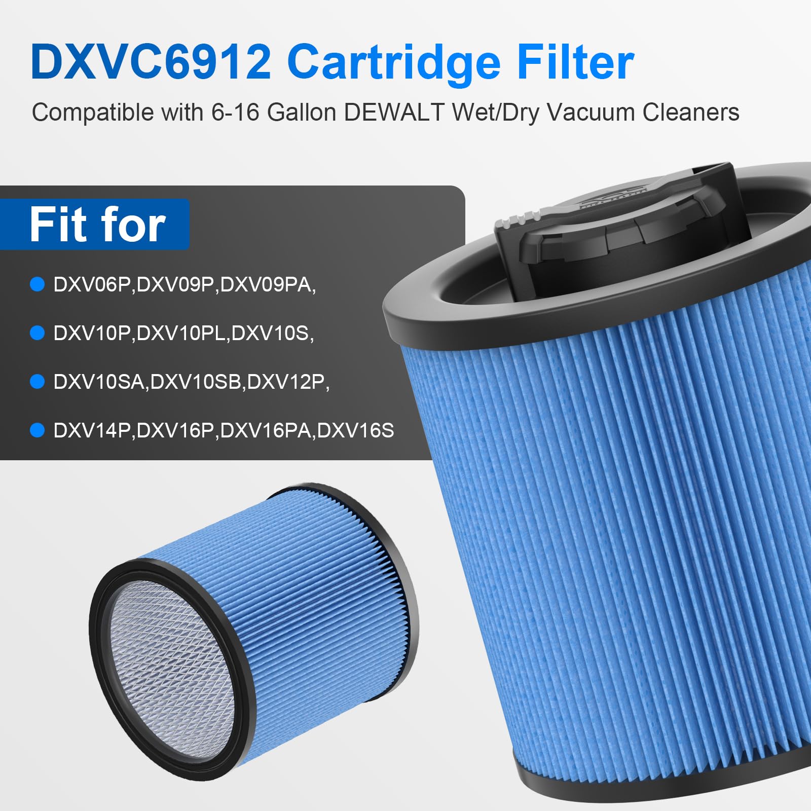 2 Pack DXVC6914 Cartridge Filter Replacement For DEWALT 6-16 Gallon Wet/Dry Vac, Compatible With DeWalt DXV06P DXV09P DXV10P DXV10PL DXV10SA DXV12P - View #8