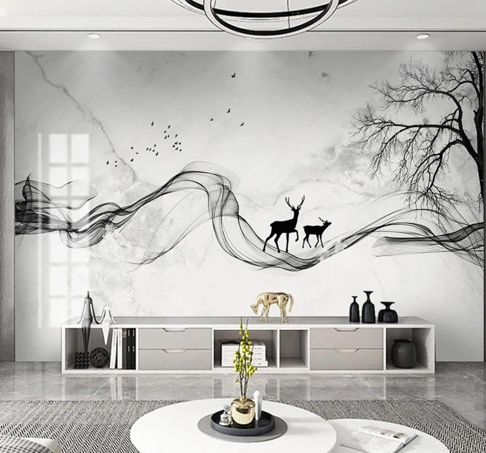 XLMING Abstract Black and White Lines Trees Faux Marble 3D Wallpaper Luxury Home Dining Decor Paste Sofa Living Room The Wall for Bedroom Mural-400cm×280cm