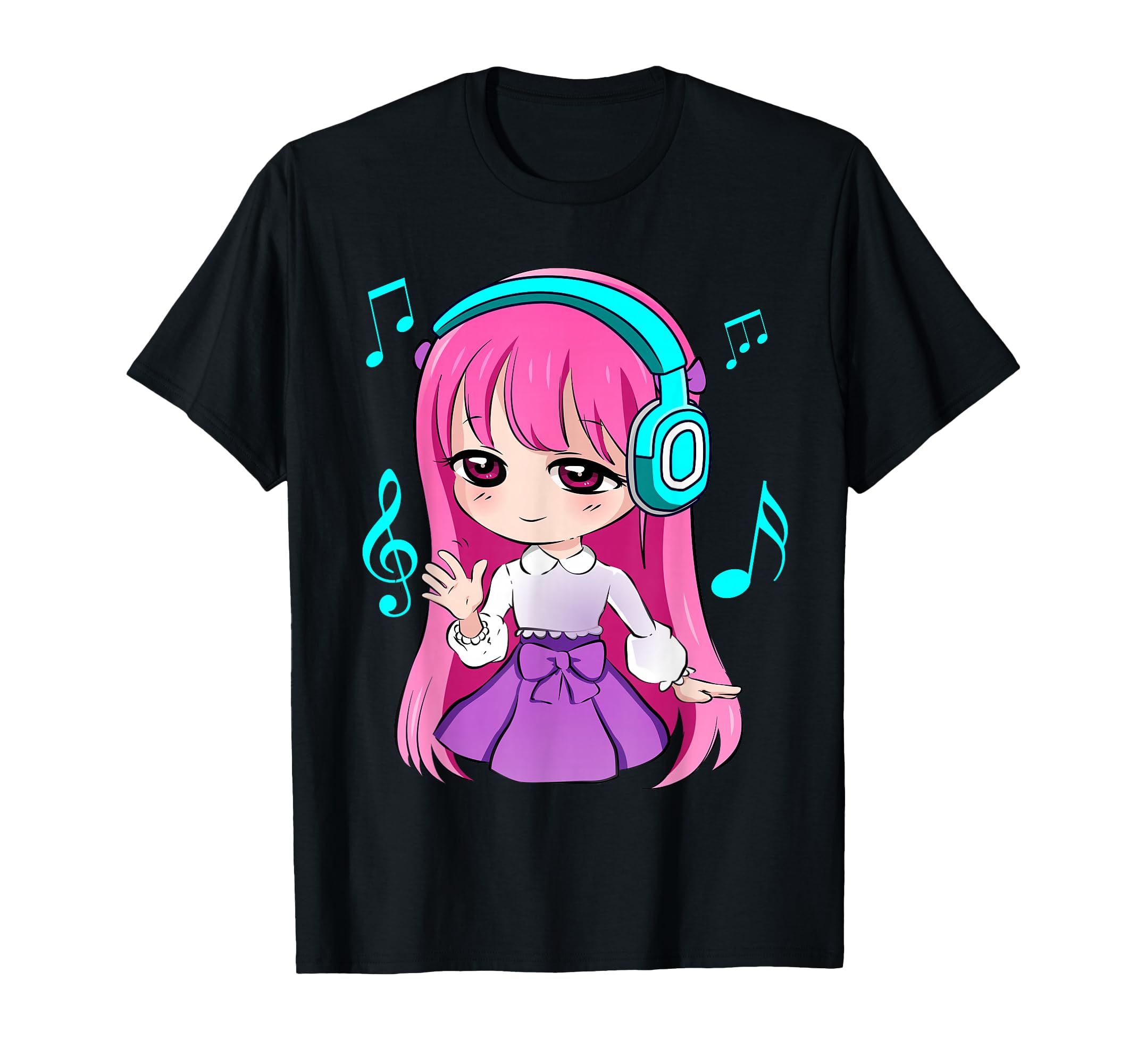 Anime and Music Girl for Teen Chibi Graphic Anime Girl T-Shirt