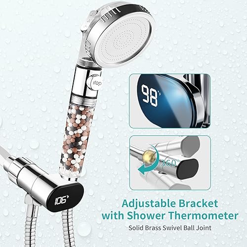 Miniatura 2 de MIAOHUI Zenbody - Cabezal de ducha con cuentas de filtro y termómetro, cabezal de ducha de 3 modos con interruptor de encendido y apagado, cabezal
