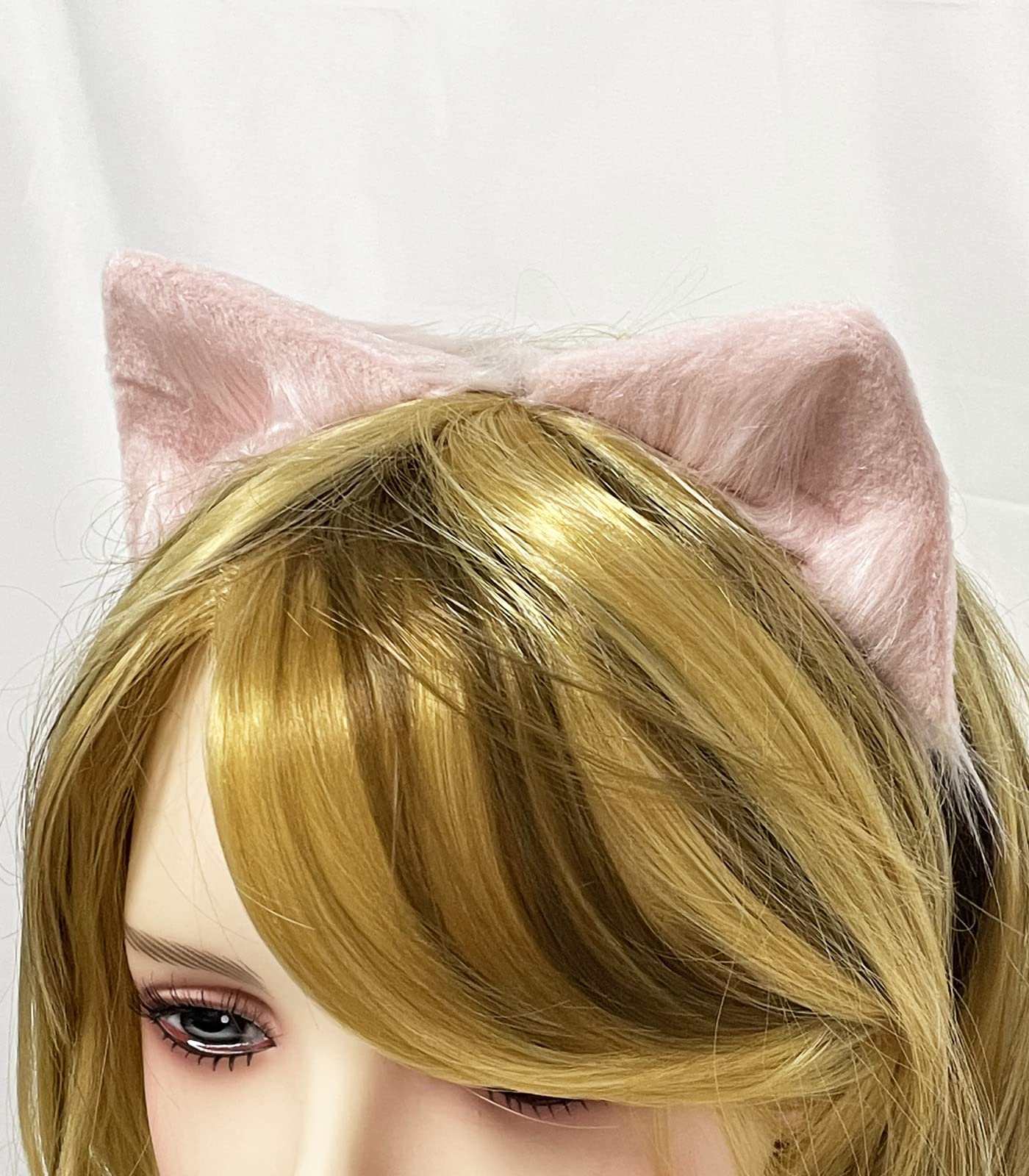 Moyubath Cat Ears Headband Wolf Fox Tail Set Handmade Animal Cosplay Costume Faux Fur Headdress Party Accessories (Pink) - Image 3
