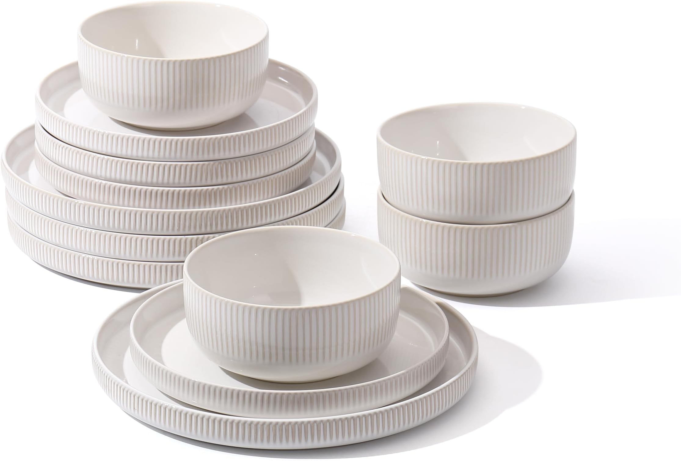 Dinnerware Sets, 12 Pieces Stoneware Plates and Bowls Set, Reactive Glaze Ceramic Dishes Set Scratch Resistant, Kitchen Dinner Set Dishwasher & Microwave Safe, Service for 4