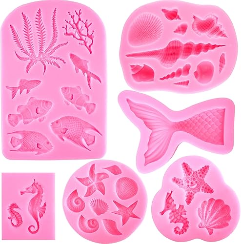 Molde de silicona de sirena, molde para pastel de fondant, 6 piezas, cola de sirena, chocolate, caramelo, jabón, resina, molde de arcilla