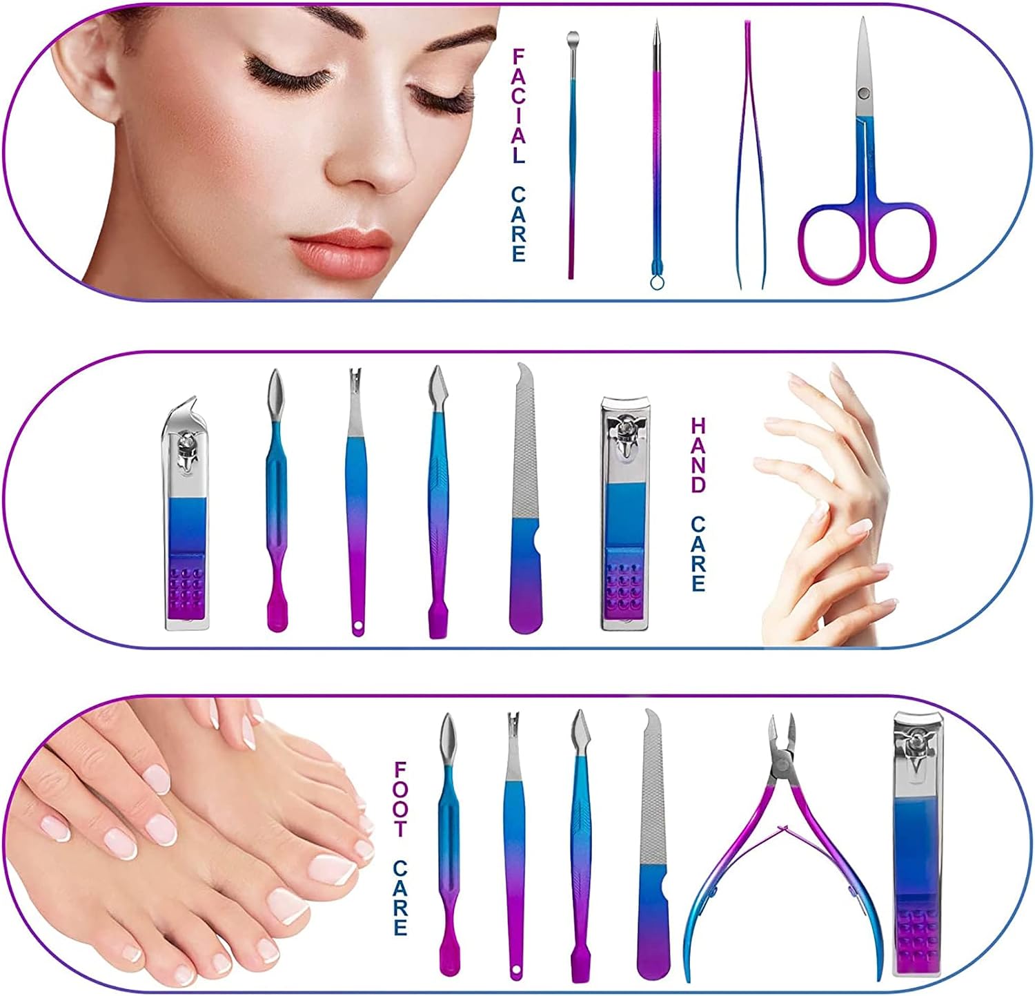 IFAN™ Professional Nail Clipper Nail File Nail Cutter 12PCS in 1 Rainbow Stainless Steel Manicure Set Pedicure Combo Facial Care Tools for Household Travel Portable Gift for Women（12P）