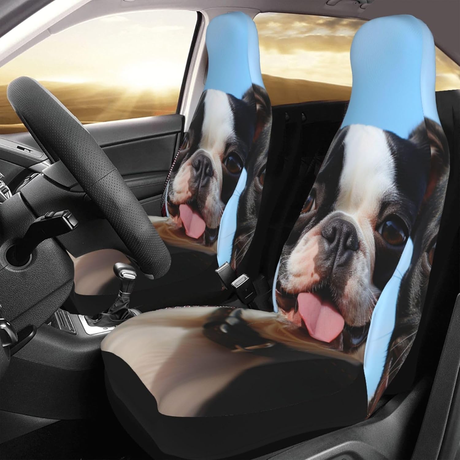 Lovely Boston Terrier Car Seat Covers Front Seats Automotive Seat Covers Set of 2, Waterproof Car Seat Cushion Car Seat Protector Universal Carseat Cover for Cars Trucks and SUVs