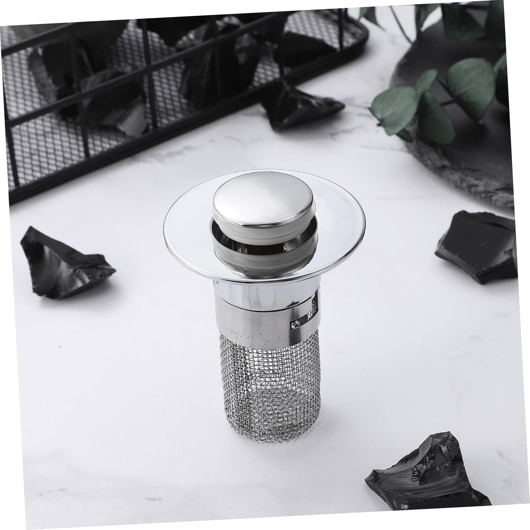 Mikinona Tapón de Fregadero con Filtro Integrado Push Tipo Rebote Abs y Acero Inoxidable Antióxido y Antipérdidas para Baño y Cocina Instalación sin Herramientas