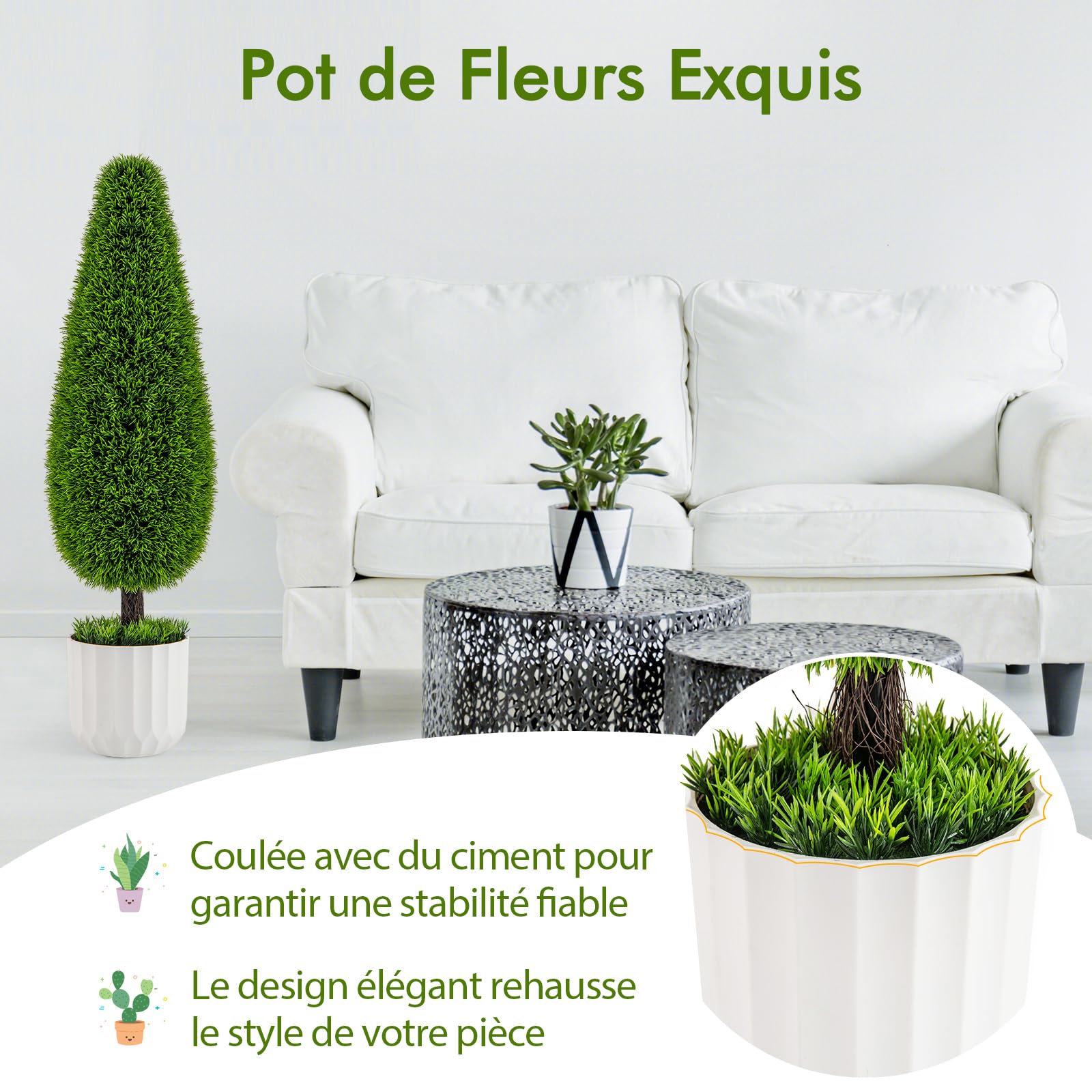 Costway Arbre Topiaire En Cèdre Artificiel 22 Pouces Lot De 2 Faux Arbustes Pour Décoration