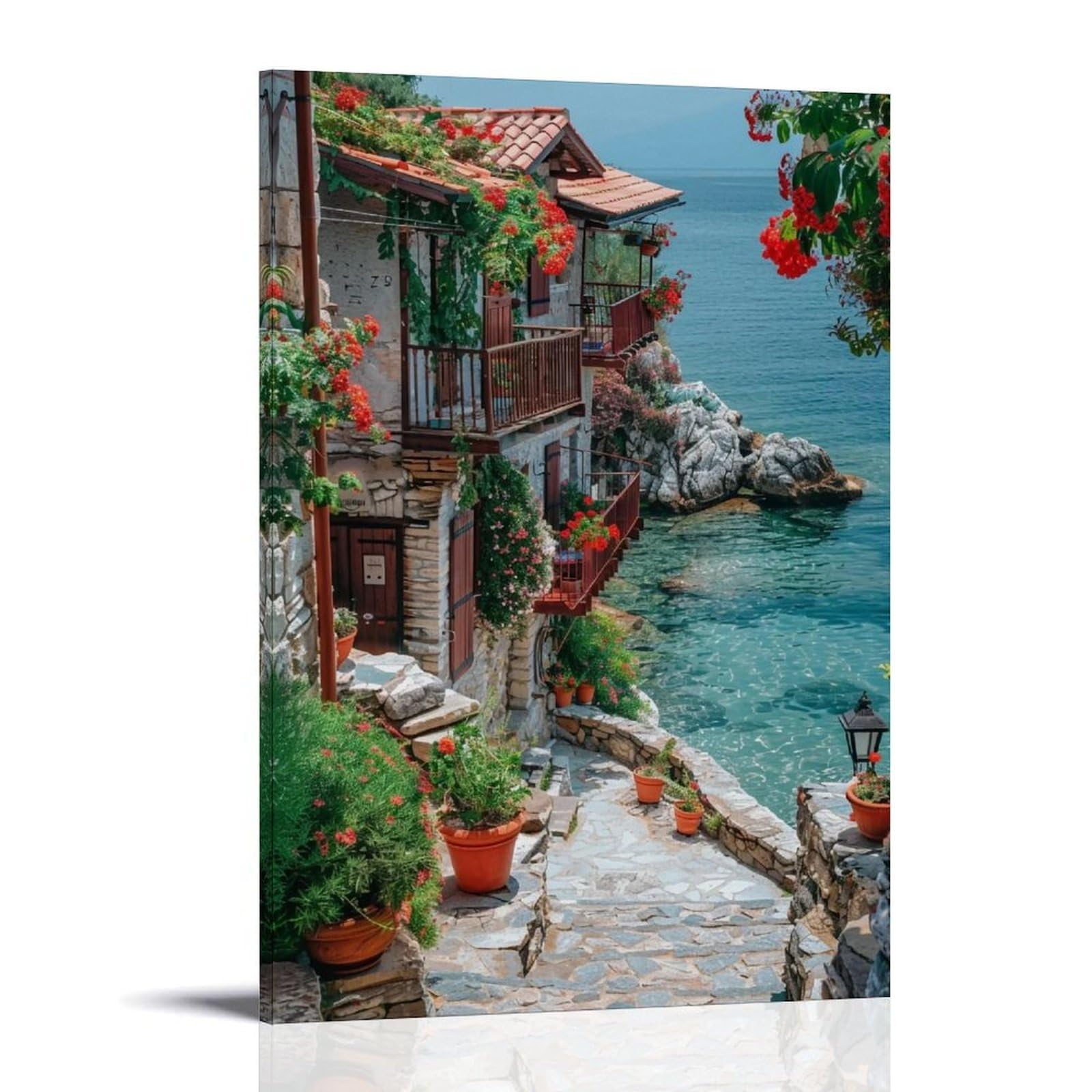 HUERYRYHY Waterfront Blooms 02 Poster Wall Art Canvas Vintage Aesthetic Painting Decor for Rooms 12x18inch Frame-style