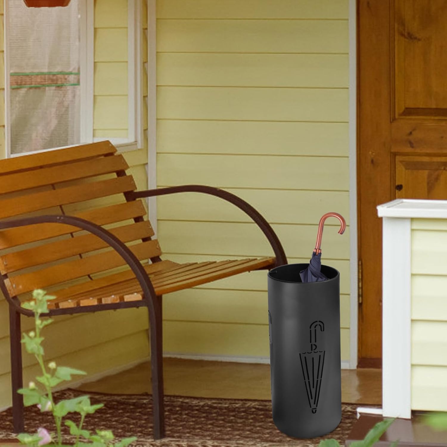 HOMSFOU Metal Umbrella Stand Holder Umbrella Bucket Freestanding Umbrella Rack Barrel Canes Walking Sticks Golf Clubs Organizer Floor Vase for Entryway Porch