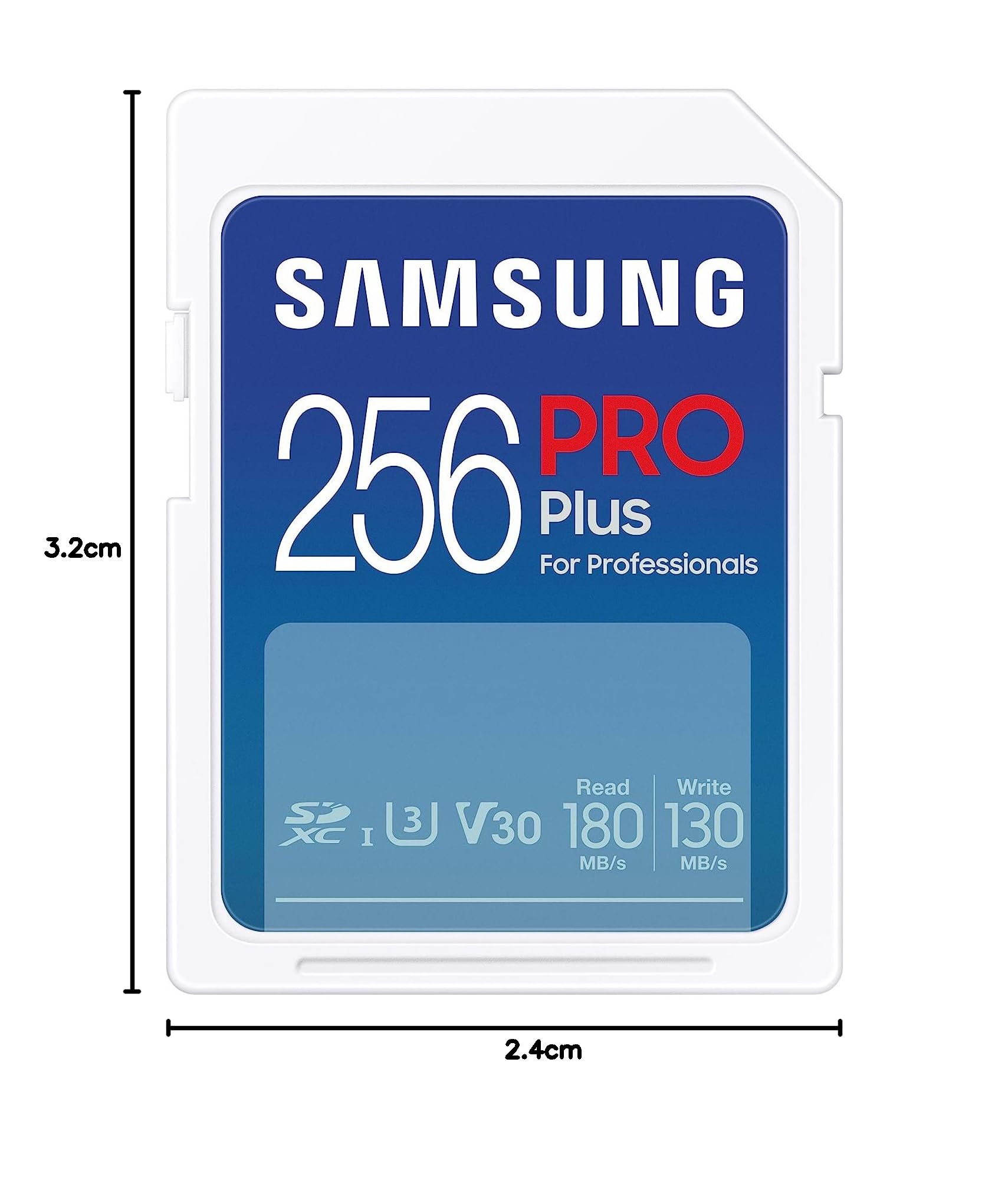 Samsung PRO Plus karta SD, 256 GB, UHS-I U3, Full HD i 4K UHD, odczyt 180 MB/s, zapis 130 MB/s, karta pamięci do lustrzanek i kamer systemowych, MB-SD256S/EU
