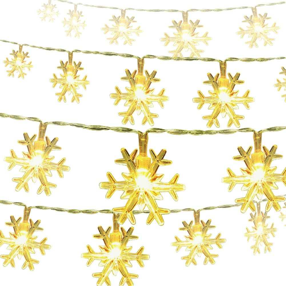 FUDOSAN Snowflake String Lights 16 ft 40 LED Fairy Lights Battery Operated Waterproof for Xmas Garden Patio Bedroom Party Decor Indoor Outdoor Celebration Lighting, Warm White