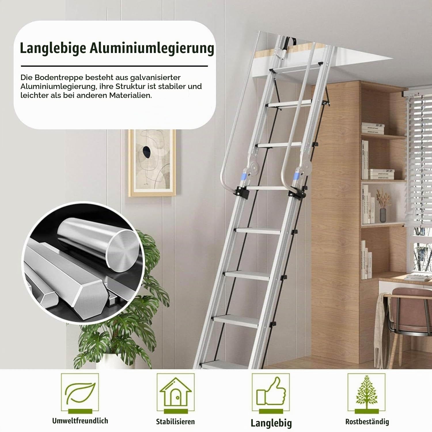 Dachbodentreppe Metall-Dachbodenleiter für Zweistöckiges Haus, Dachbodentreppe, Klappbare Trittleiter, Feuerleiter für Wohnungen, Robuste Dachbodentreppen-Sicherheit 8-10 Step,10 Step