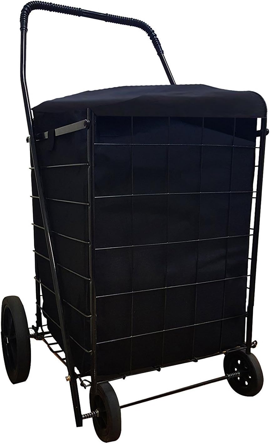 MegaCart Fold-Up Collapsible Folding Grocery Laundry Shopping Utility Cart by SCF (Black) with Liner