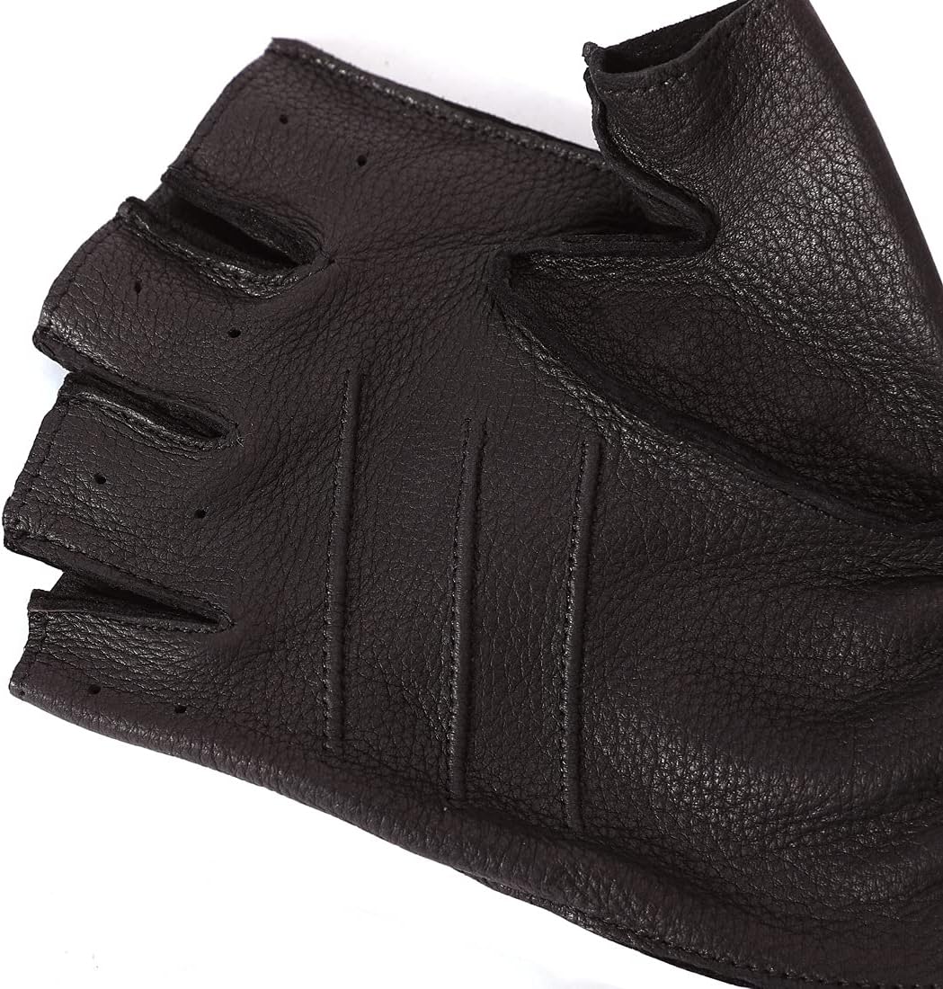 Gants De Conduite Mi-doigt En Cuir Véritable - Noir - Taille Unique Homme - Neuf Avec étiquettes
