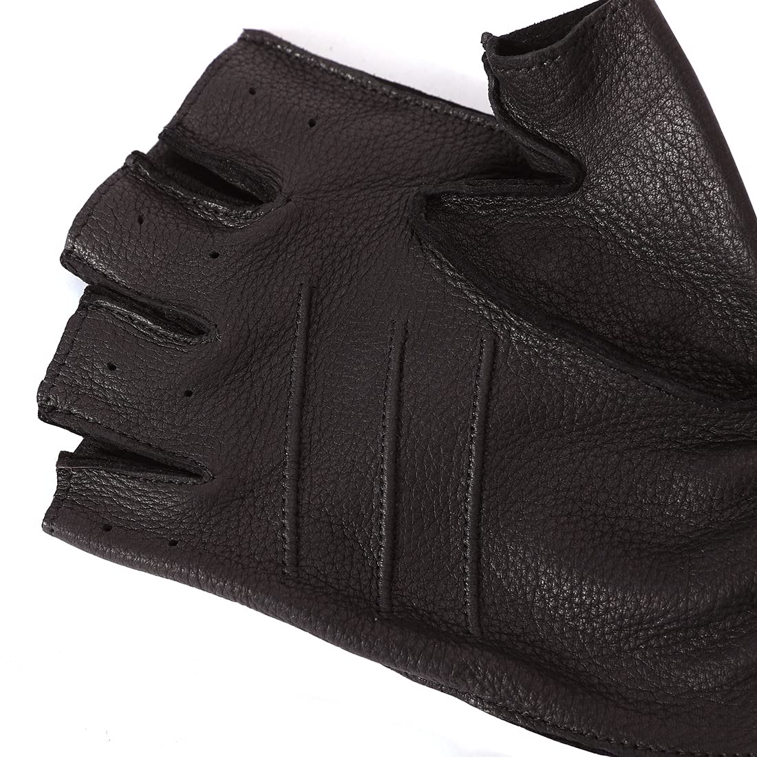 Harssidanzar Uomo Guanti da guida in pelle senza dita Mezze dita senza fodera in pelle di cervo GM005A