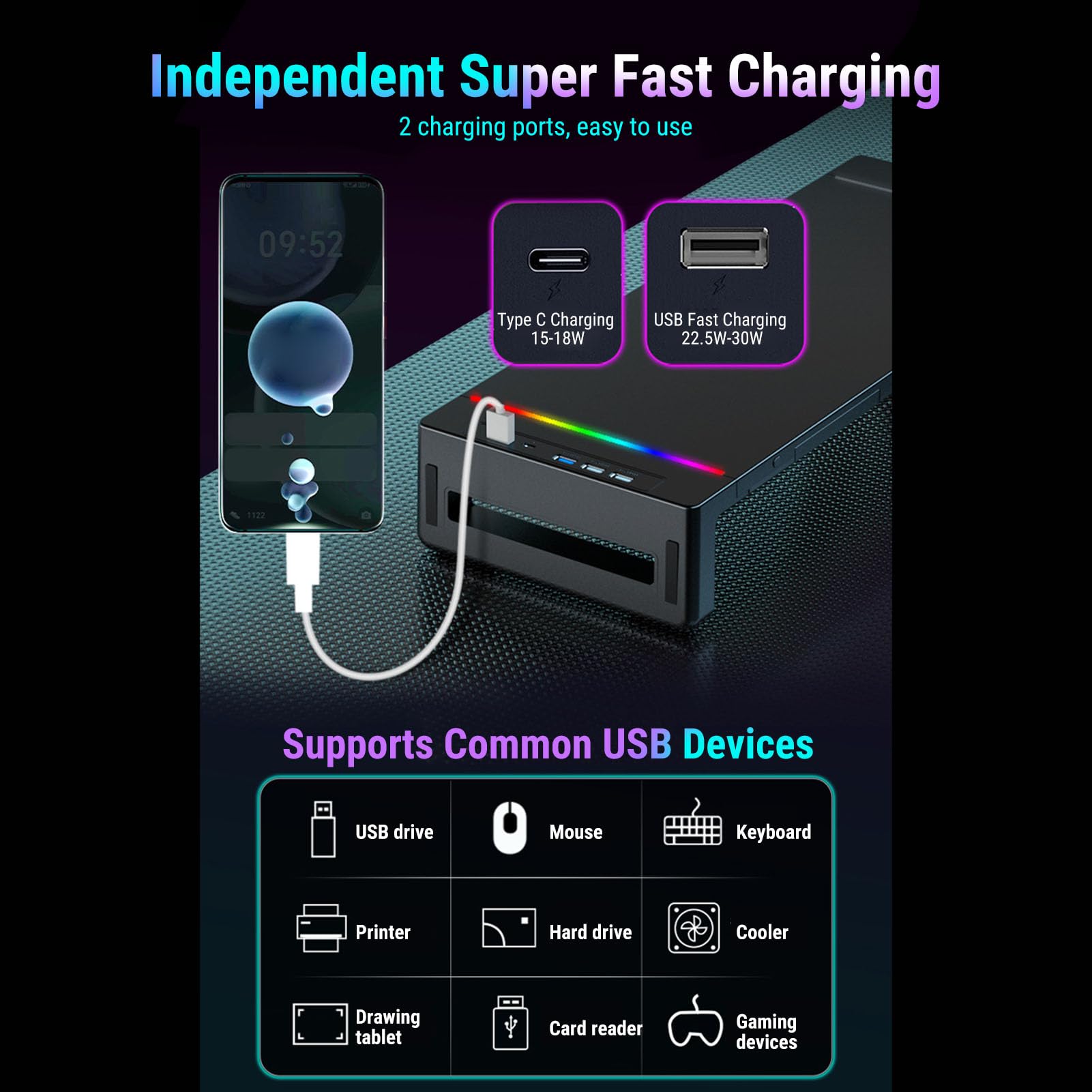 Annadue Supporto per Monitor da Scrivania con 4 Hub USB 3.0, Supporto per Schermo da Computer Pieghevole con Cassetto Portaoggetti e Supporto per Telefono, Organizer da Scrivania per