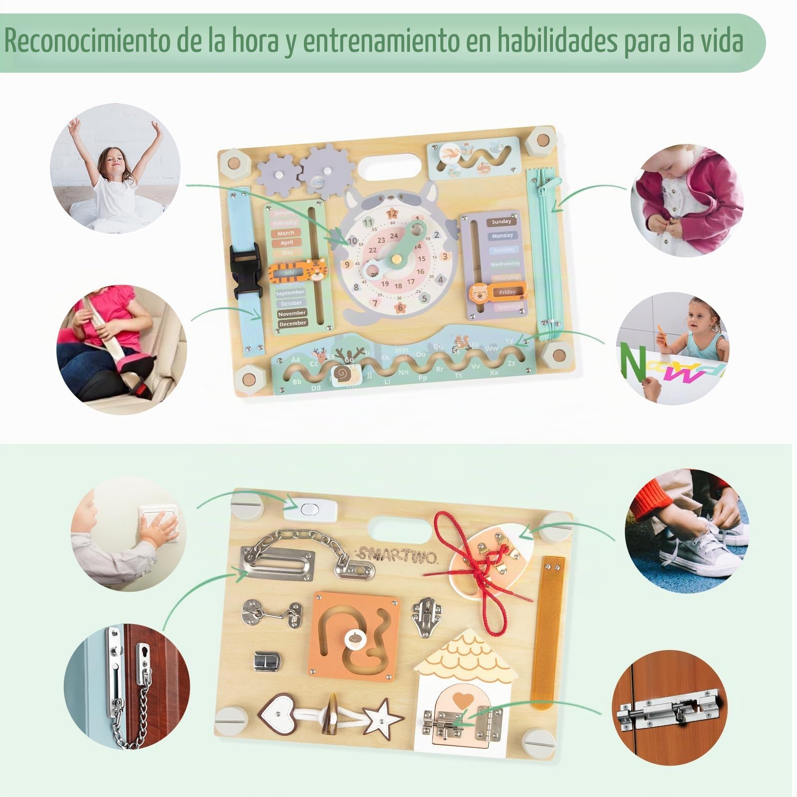 Juguetes Montessori 2 3 4 5 Años, Busy Board de Madera para Niños, Panel Sensorial, Tablero Actividades, Motricidad Fina, Juegos Educativos, Juegos de Viaje, Regalos Originales Infantil