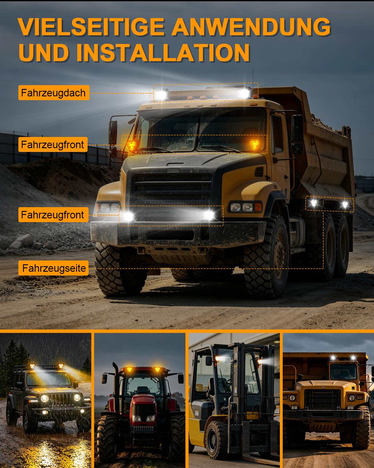 antom 2 Stück LED Arbeitsscheinwerfer 12V/24V 186W 4,5 m Kabelsatz