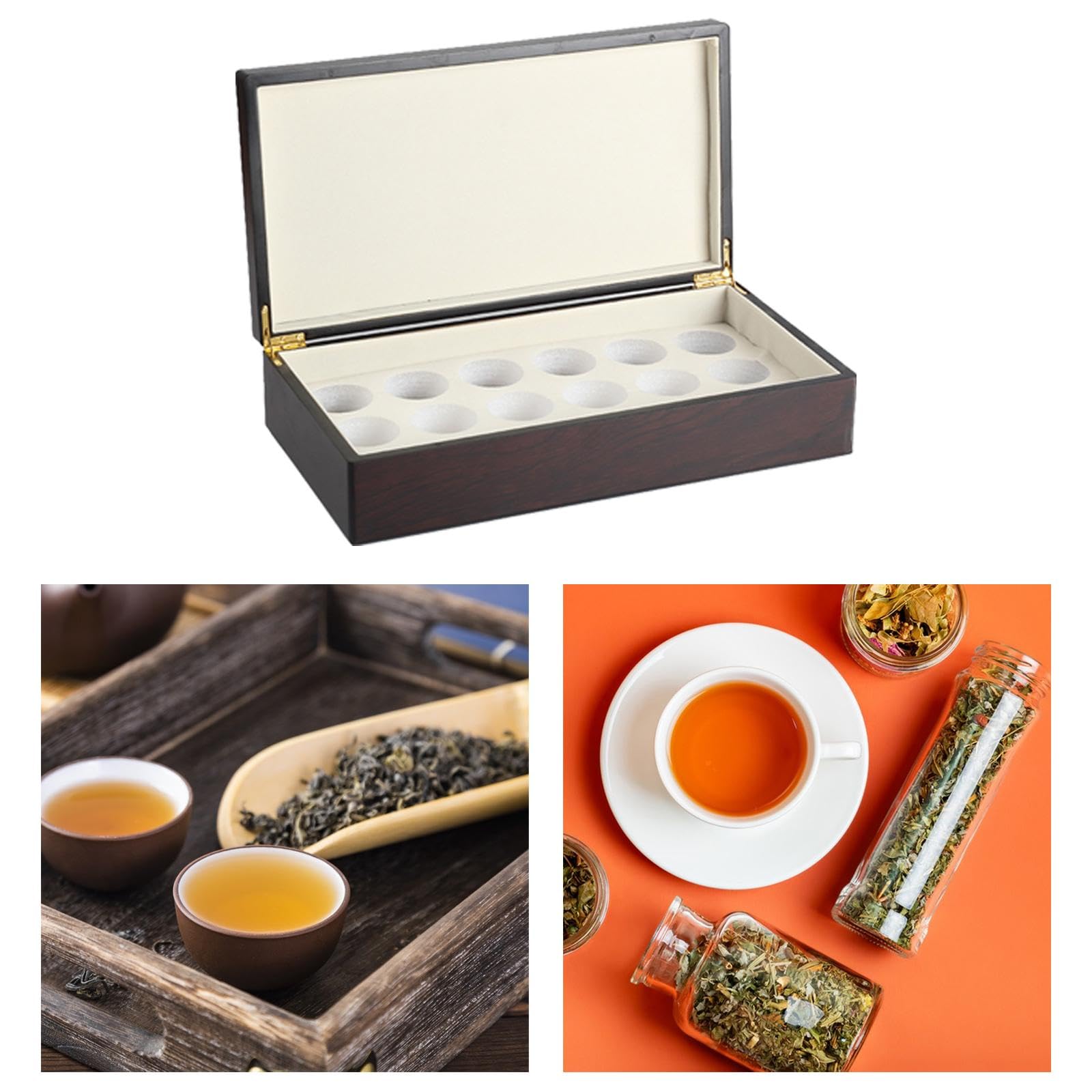 Scatola Da Tè in Legno, Porta Bustine di Tè con Coperchio, Scatola in per Caffè, Porta Gioielli per Scrivania, Piano di Lavoro, Cassetto, Organi