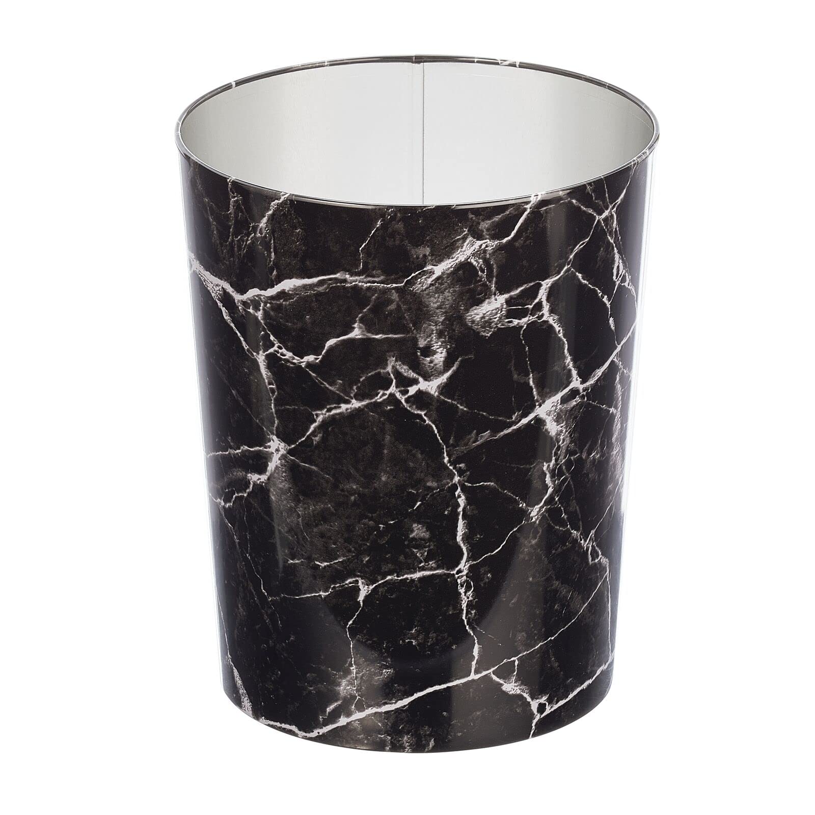 Photo 1 of *bent to oval shape, but good* mDesign Round Metal Small 1.7 Gallon Recycle Trash Can Wastebasket, Garbage Container Bin for Bathrooms, Kitchen, Bedroom, Home Office - Durable Stainless Steel - Mirri Collection - Black Marble