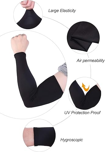Vista 37 de 8 Pairs Arm Sleeves UV Sun Protection for Men Women Cooling Tattoo Cover Up Sleeves Negro